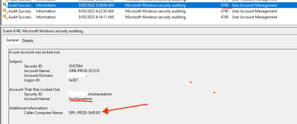 Caller computer name
reading the event logs