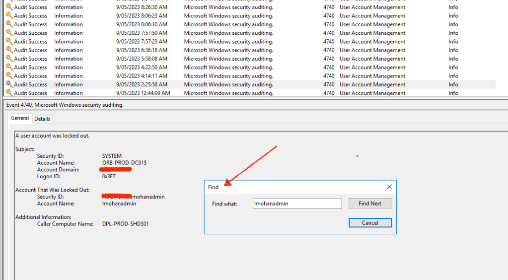 Find feature in Event Viewer