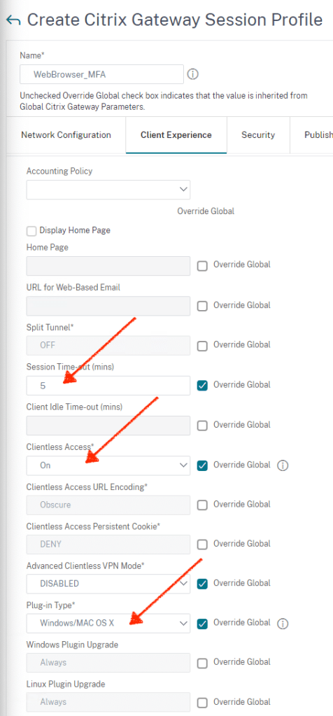 Citrix gateway session policies and profiles