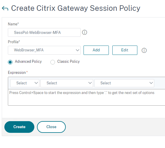 Citrix gateway session policies and profiles