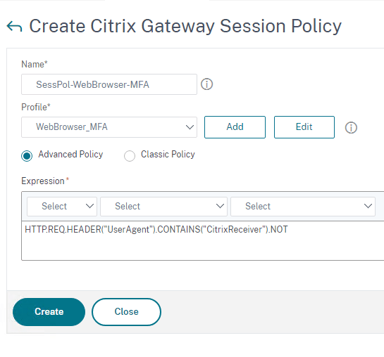 Citrix gateway session policies and profiles