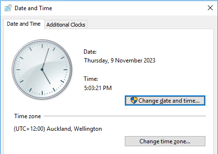 change date and time in windows