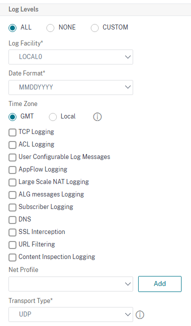 create syslog server on netscaler