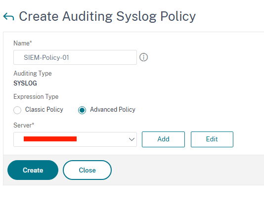 syslog policy for netscaler