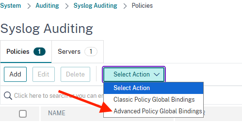 syslog auditing - advanced policy global bindings